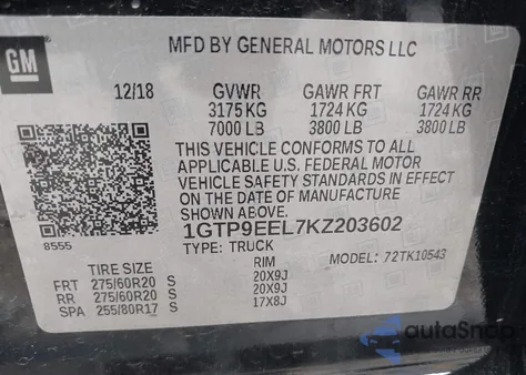 2019 GMC Sierra 1500 At4 z USA, uszkodzony, nr VIN 1GTP9EEL7KZ203602